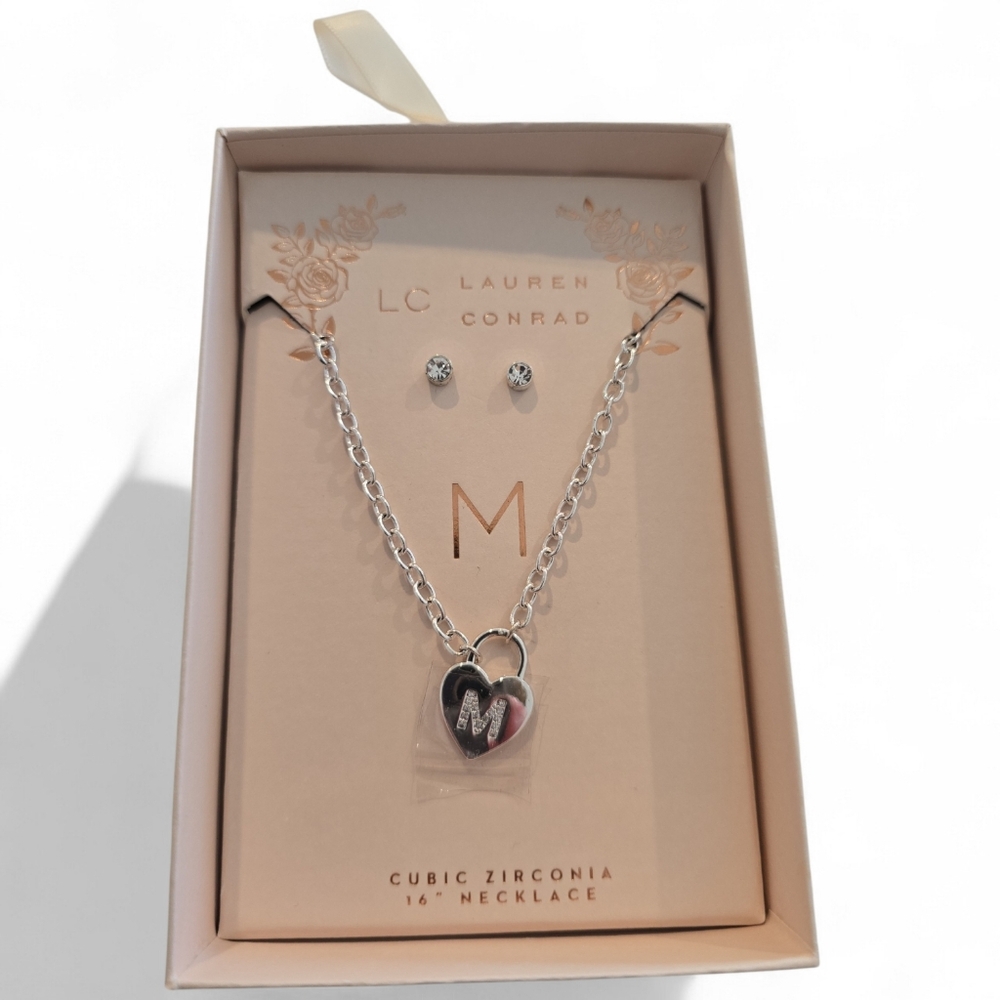 LC‎ Lauren Conrad Silver "M" Initial Heart Necklace Set